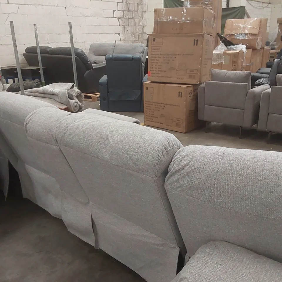 QUALITY DESIGNER FABRIC UPHOLSTERED CORNER SOFA WITH RECLINER, CUP HOLDERS AND STORAGE