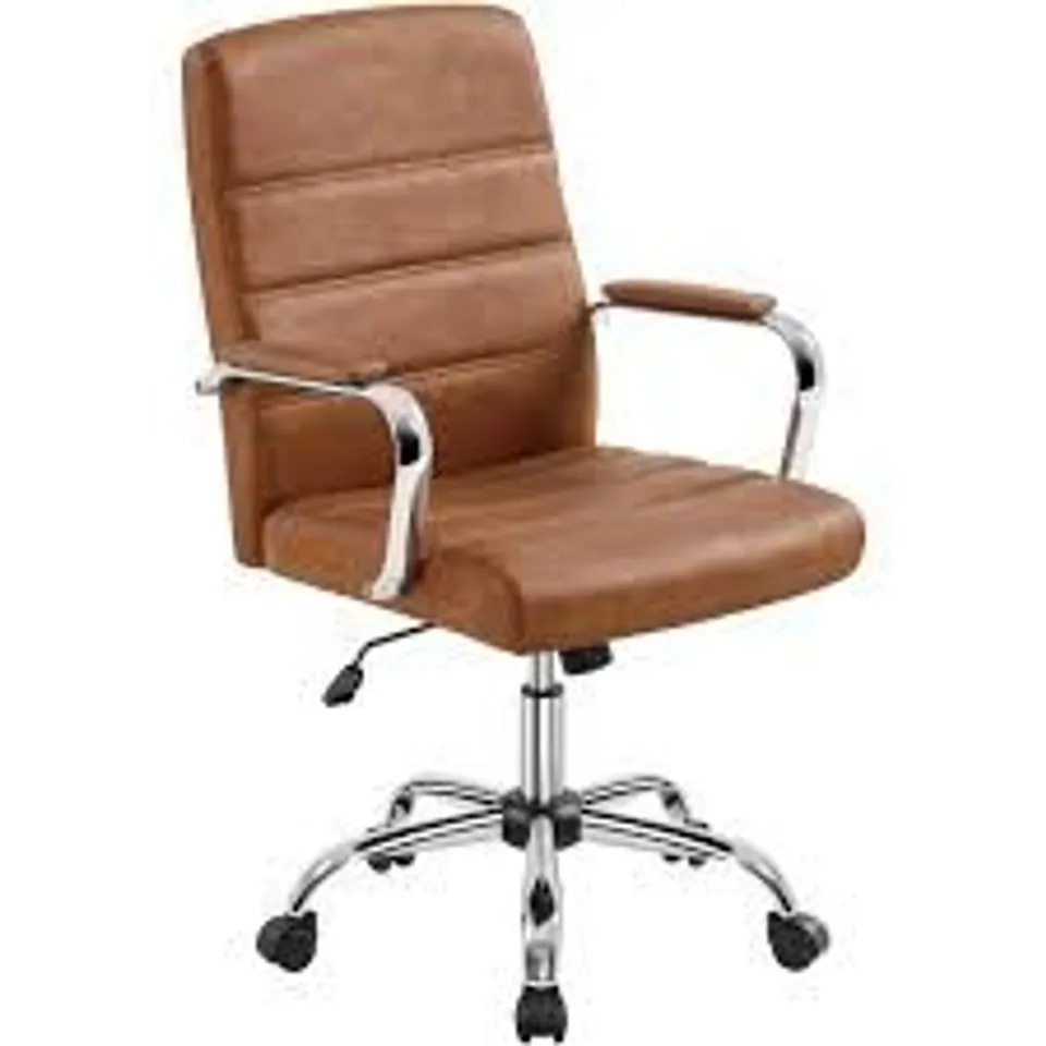 BOXED MUSKOKA SWIVEL DESK CHAIR FAUX LEATHER WITH ADJUSTABLE HEIGHT - BROWN PU (1 BOX)
