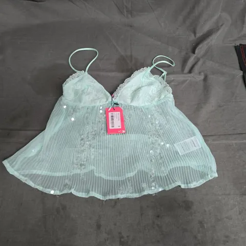 WOMEN'S MINT GREEN LACE BABYDOLL NIGHTWEAR TOP – SEQUIN DETAILS