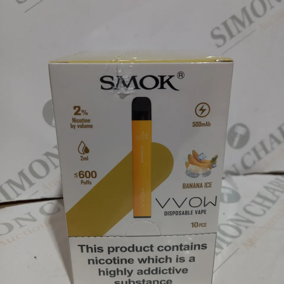 BOXED CELLOPHANE-WRAPPED PACK OF TEN SMOK VVOW DISPOSABLE VAPES - BANANA ICE (1 BOX)