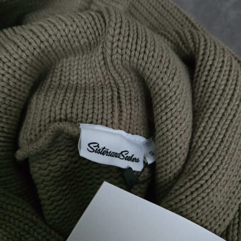 SEEKERS WOMEN’S OLIVE KNIT WOOL SWEATER – CHUNKY, HIGH-NECK (SISTERS & SEEKERS)