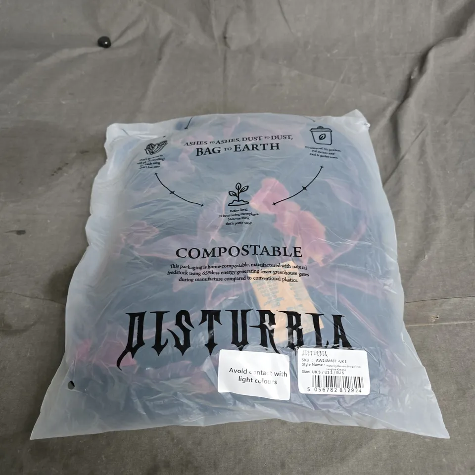 BAGGED WATERLILY BURNOUT FRINGE TRIM LONGLINE KIMONO – UK S 