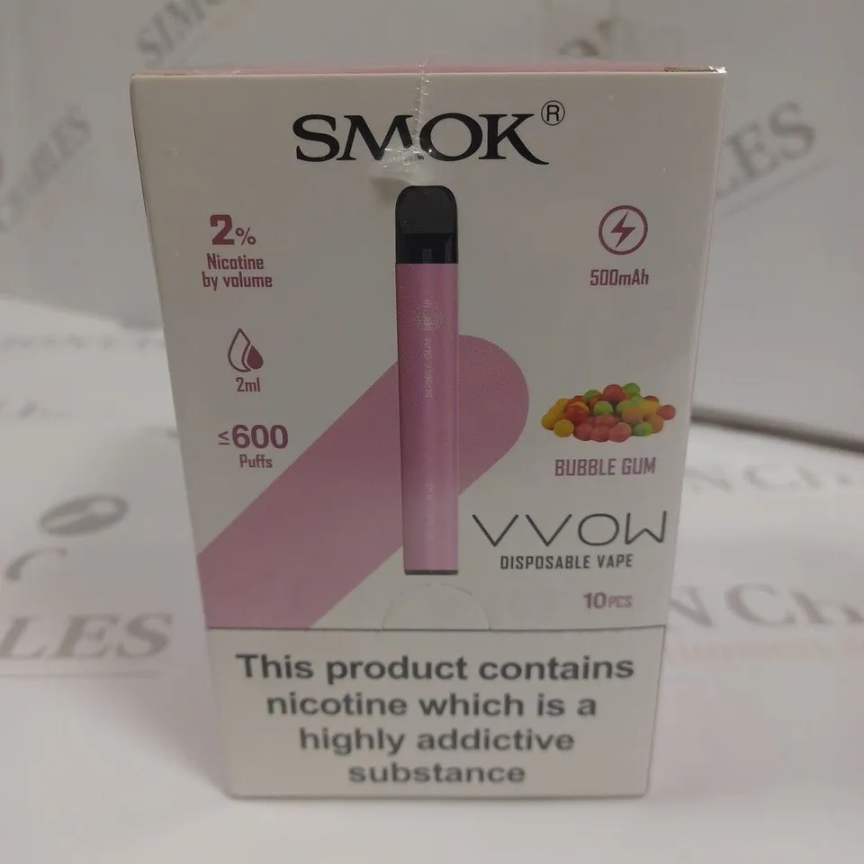 SEALED SMOK VVOW 10-PACK OF DISPOSABLE VAPES - BUBBLE GUM