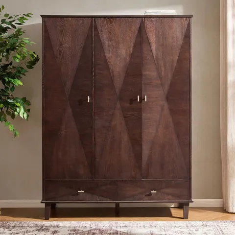 BOXED DUSK BRIANNA CONCAVE 3 DOOR WARDROBE WITH DRAWERS - WALNUT (2 BOXES)