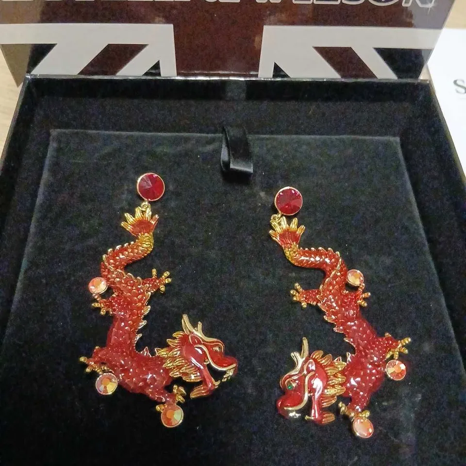 BUTLER & WILSON ENAMEL CHINESE DRAGON EARRINGS 