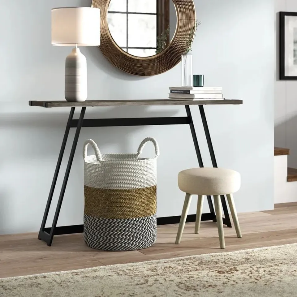 BOXED ALLISON 117CM CONSOLE TABLE GREY WASH METAL 