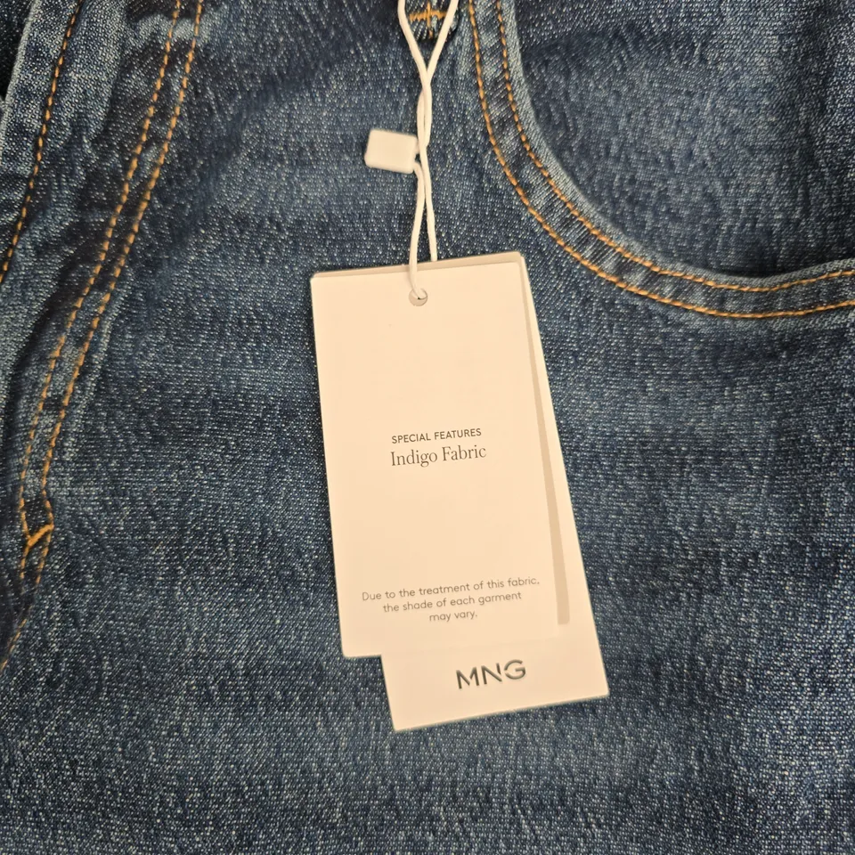 UK 12 MANGO MNG WIDE-LEG INDIGO JEANS – HIGH-WAIST, INDIGO FABRIC