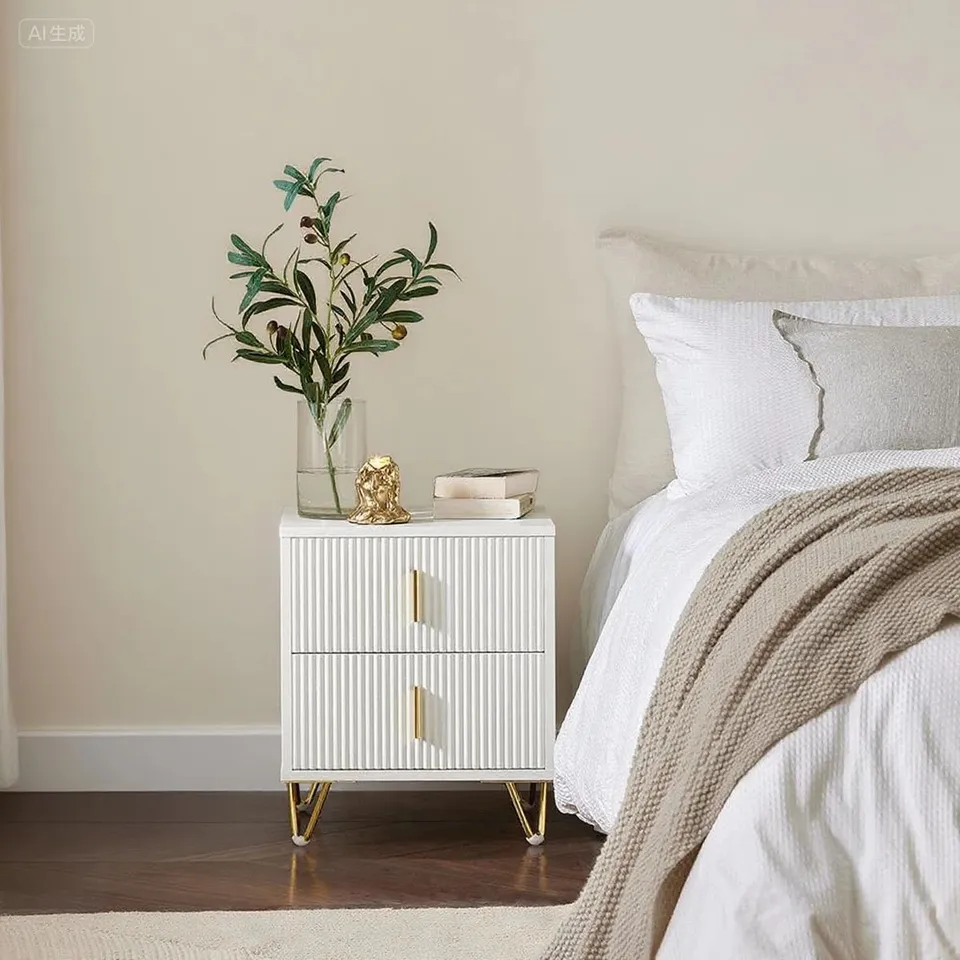 BOXED ALDEA 2 DRAWER BEDSIDE TABLE - WHITE  (1 BOX)