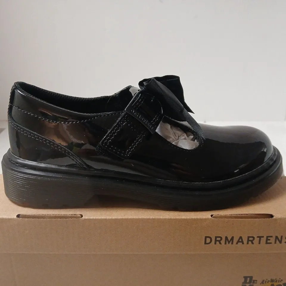 BOXED PAIR OF DR. MARTENS POLLEY II BOW J BLACK PATENT LEATHER SHOES - 2.5