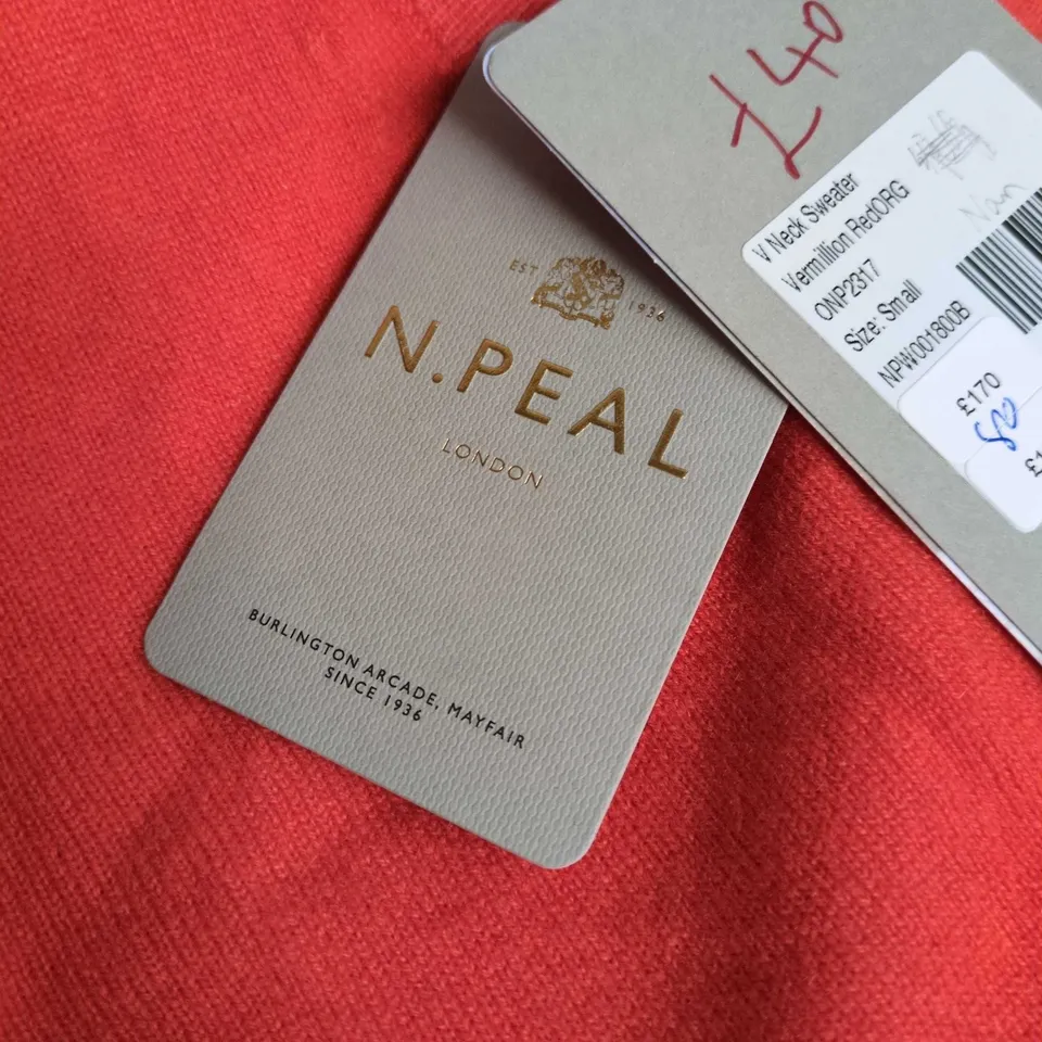 N. PEAL VERMILLION RED V-NECK CASHMERE SWEATER – SIZE SMALL
