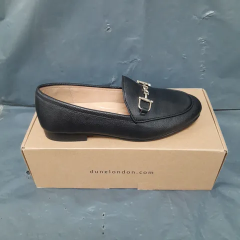 BOXED PAIR OF DUNE LONDON GLAIR LEATHER LOAF IN BLACK WITH SNAFFLE TRIM SIZE UK 5