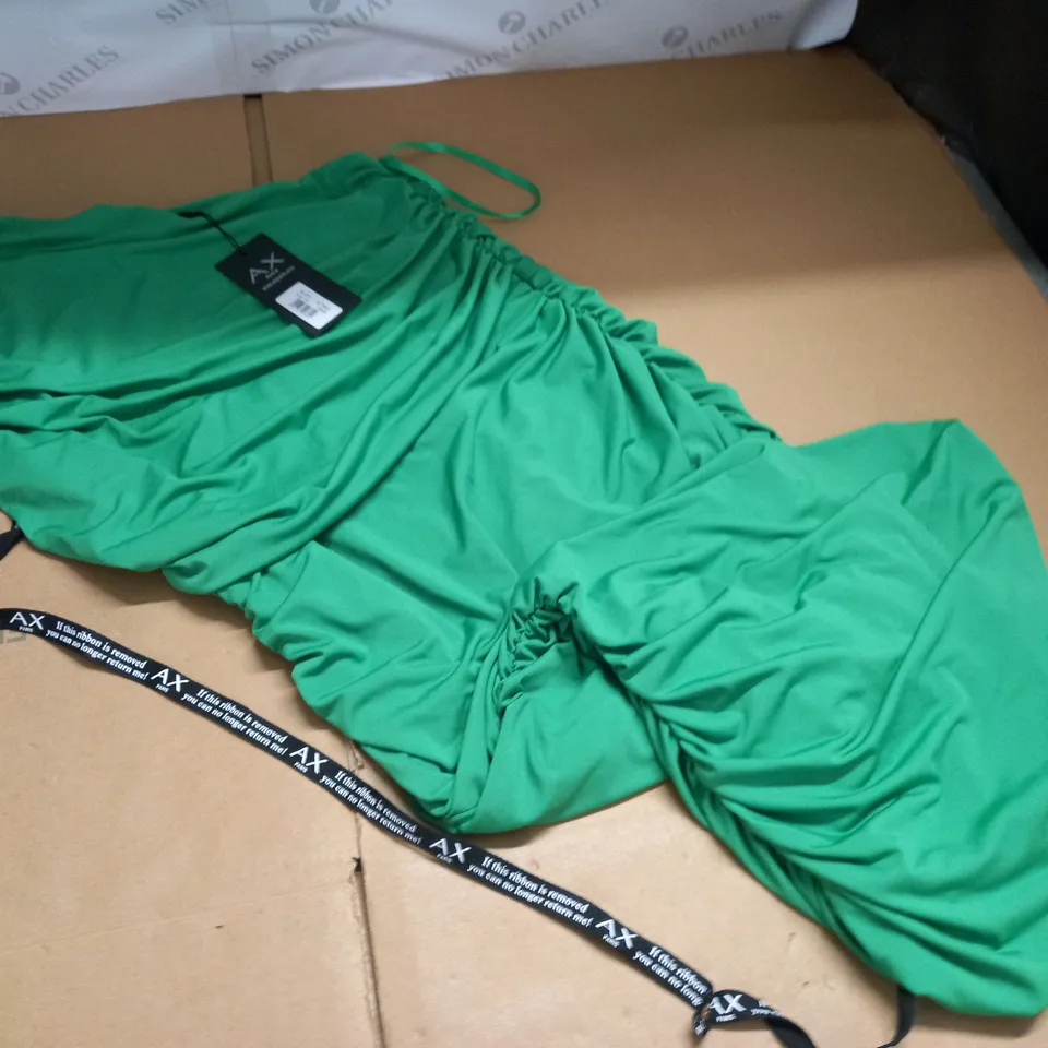 AX PARIS GREEN RUCHED ONE SHOULDER DRESS - 16