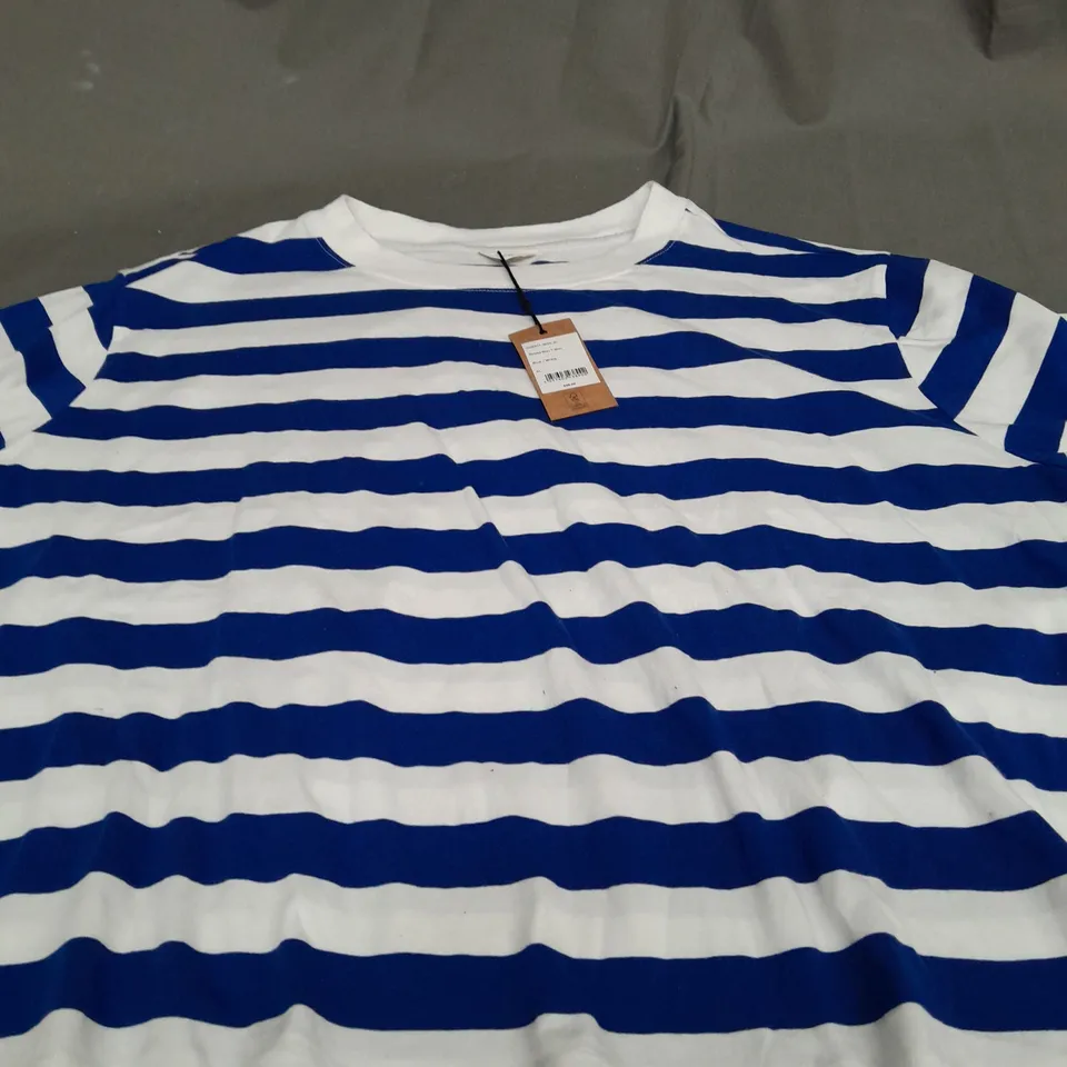 HUSH STRIPED BOXY T-SHIRT BLUE & WHITE - XL