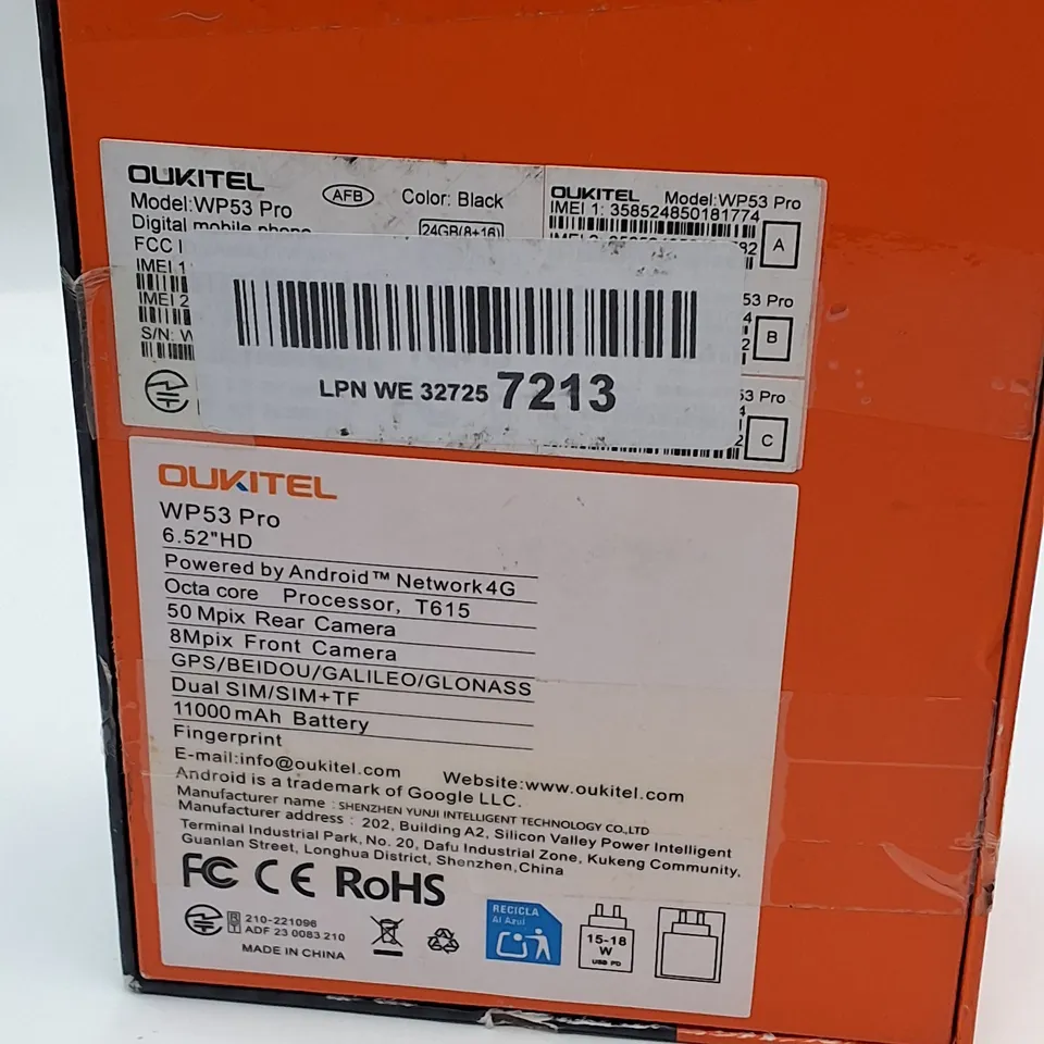 OUKITEL WP53 PRO 8+16GB DIGITAL MOBILE PHONE IN BLACK 