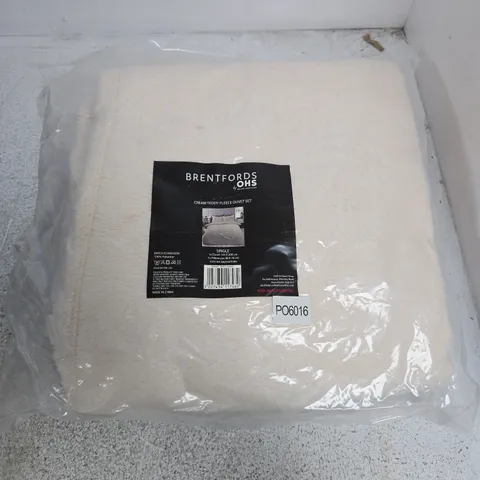 BAGGED BRENTFORDS BY OHS CREAM TEDDY FLEECE DUVET SET - SINGLE