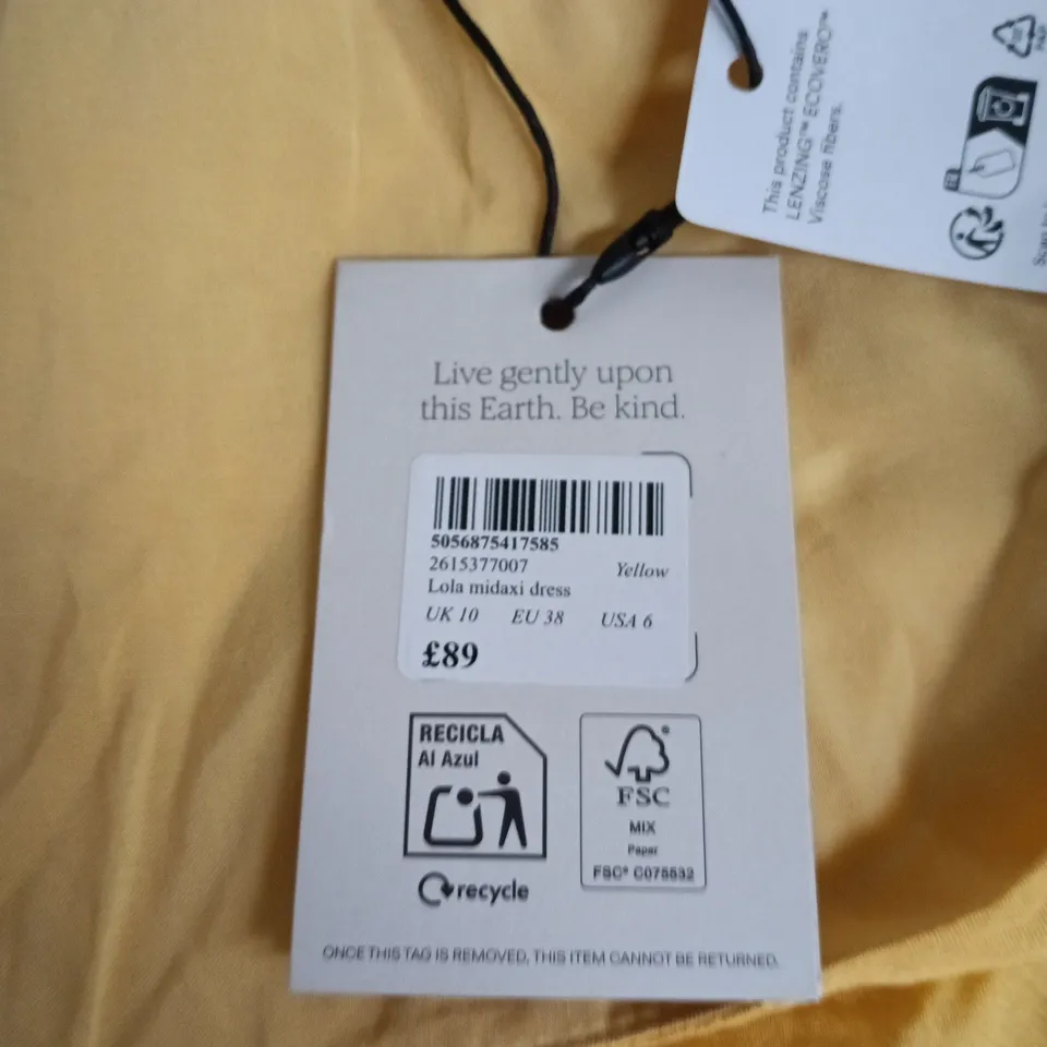 NOBODY'S CHILD LOLA MIDAXI DRESS – YELLOW, UK 10 (EU 38, US 6) – WITH TAGS