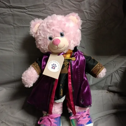 LOVED ONCE MORE PINK PLUSH TEDDY BEAR WITH PURPLE VELVET COAT 