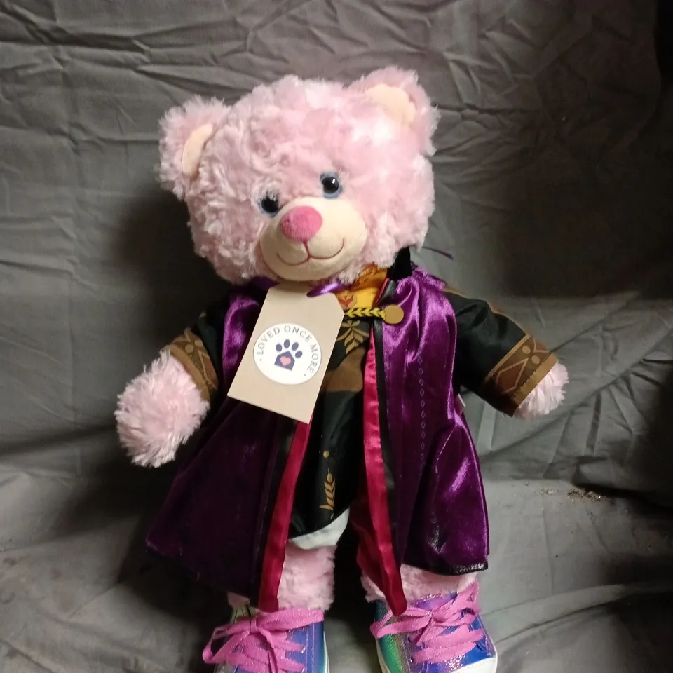 LOVED ONCE MORE PINK PLUSH TEDDY BEAR WITH PURPLE VELVET COAT 