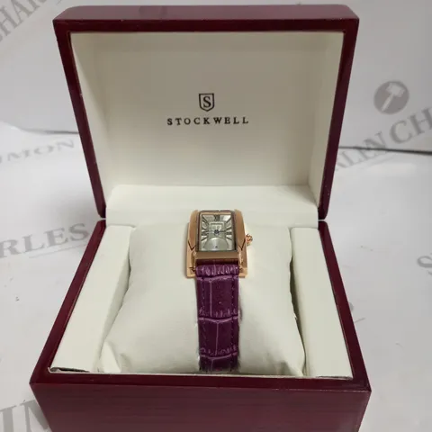 LADIES STOCKWELL WATCH – TEXTURED DIAL WITH SUB DIAL MINUTE HAND – PURPLE LEATHER STRAP.