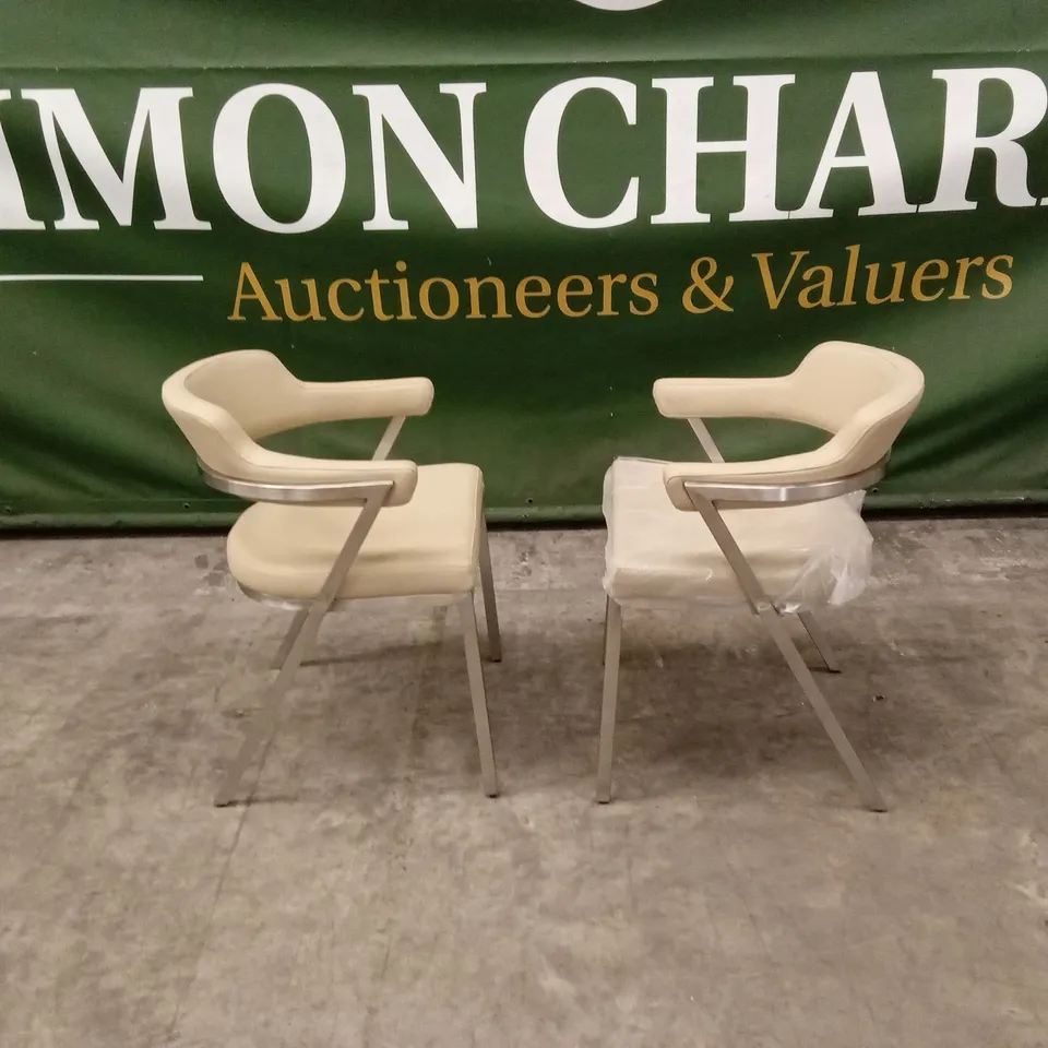 SET OF 2 QUALITY DESIGNER FREYA DINING CHAIRS, CREAM PU LEATHER