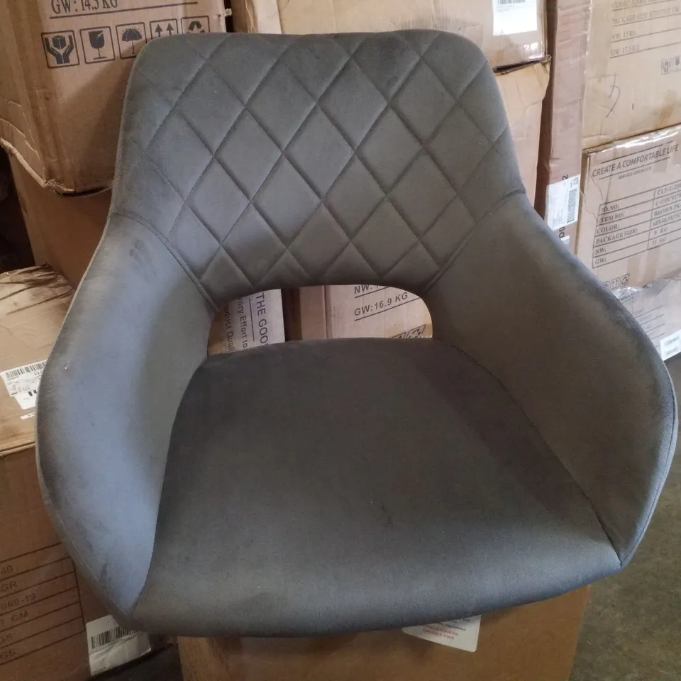 BOXED DARK GREY SOFT VELVET UPHOLSTERED CHAIR (1 BOX)