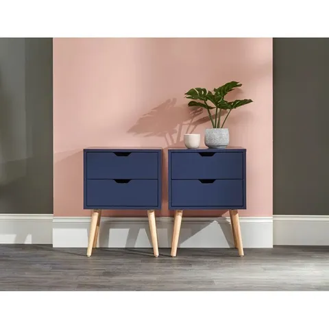 BOXED LALANI 2 DRAWER BEDSIDE TABLE - NIGHTSHADOW BLUE (1 BOX)