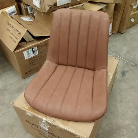 BOXED SET OF 2 BROWN FAUX LEATHER DINING CHAIRS