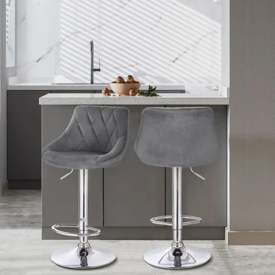 BOXED PAIR DEQUAWN HEIGHT ADJUSTABLE SWIVEL BAR STOOL DARK GREY (SET OF 2 IN 1 BOX)