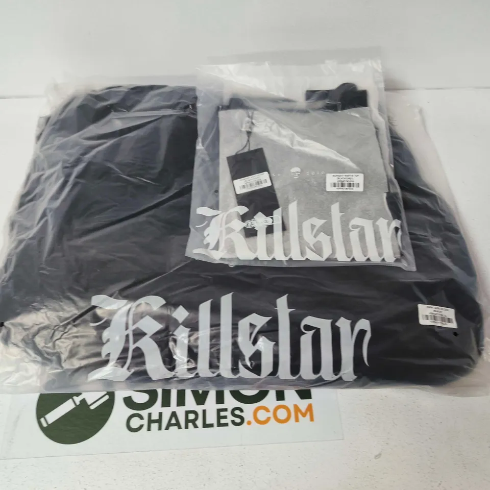 LOT OF APPROXIMATELY 38 BRAND NEW KILLSTAR CLOTHING ITEMS TO INCLUDE DARK AURA CLOAKS AND MIDNIGHT MISFITS TOPS - VARIOUS SIZES