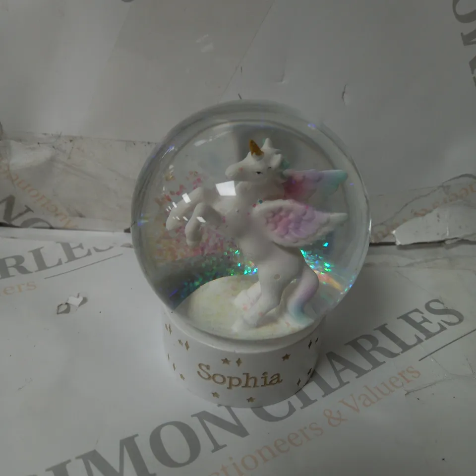 PERSONALISED UNICORN SNOW GLOBE - 'SOPHIA ' RRP £16.99