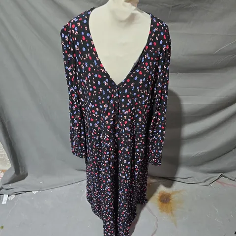 NOBODY'S CHILD WOMEN'S FLORAL MAXI DRESS – BLACK WITH PINK/BLUE PRINT, UK SIZE 20