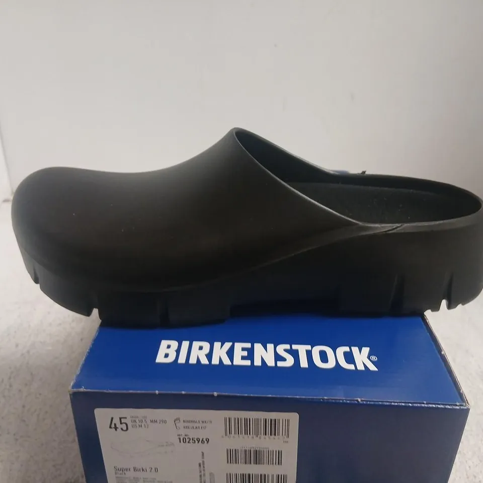 BIRKENSTOCK SUPER BIRKI 2.0 BLACK CLOGS – UK 10.5 (EU 45) BOXED