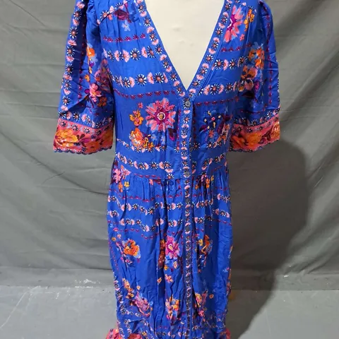 MONSOON FLORAL DRESS IN BLUE MULTI SIZE 10