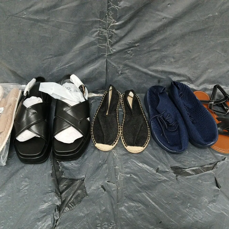 BOX OF APPROXIMATELY 12 PAIRS OF UNBOXED ASSORTED SHOES IN VARIOUS COLOUR, STYLES AND SIZES