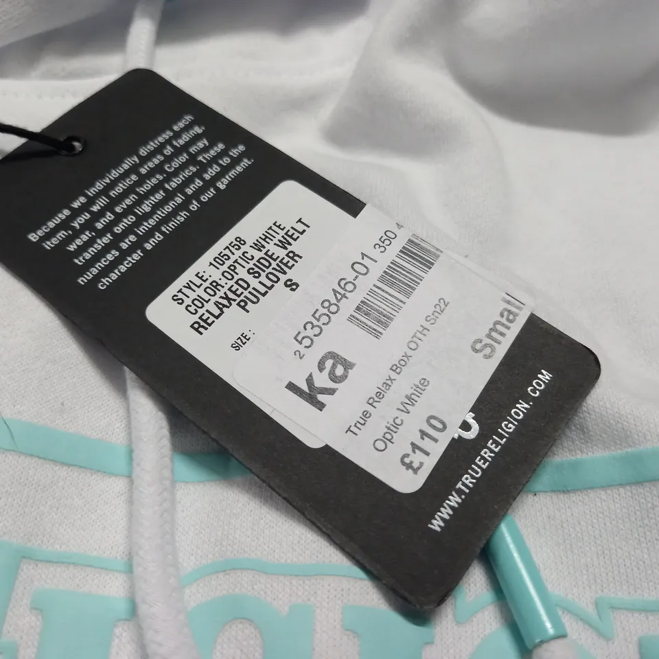 TRUE RELIGION WHITE OVER THE HEAD HOODIE - SMALL
