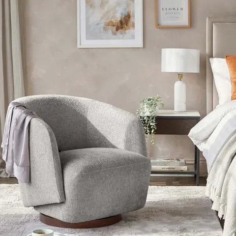 BOXED DANETTI NATALIA LIGHT GREY CHUNKY WEAVE SWIVEL ACCENT CHAIR