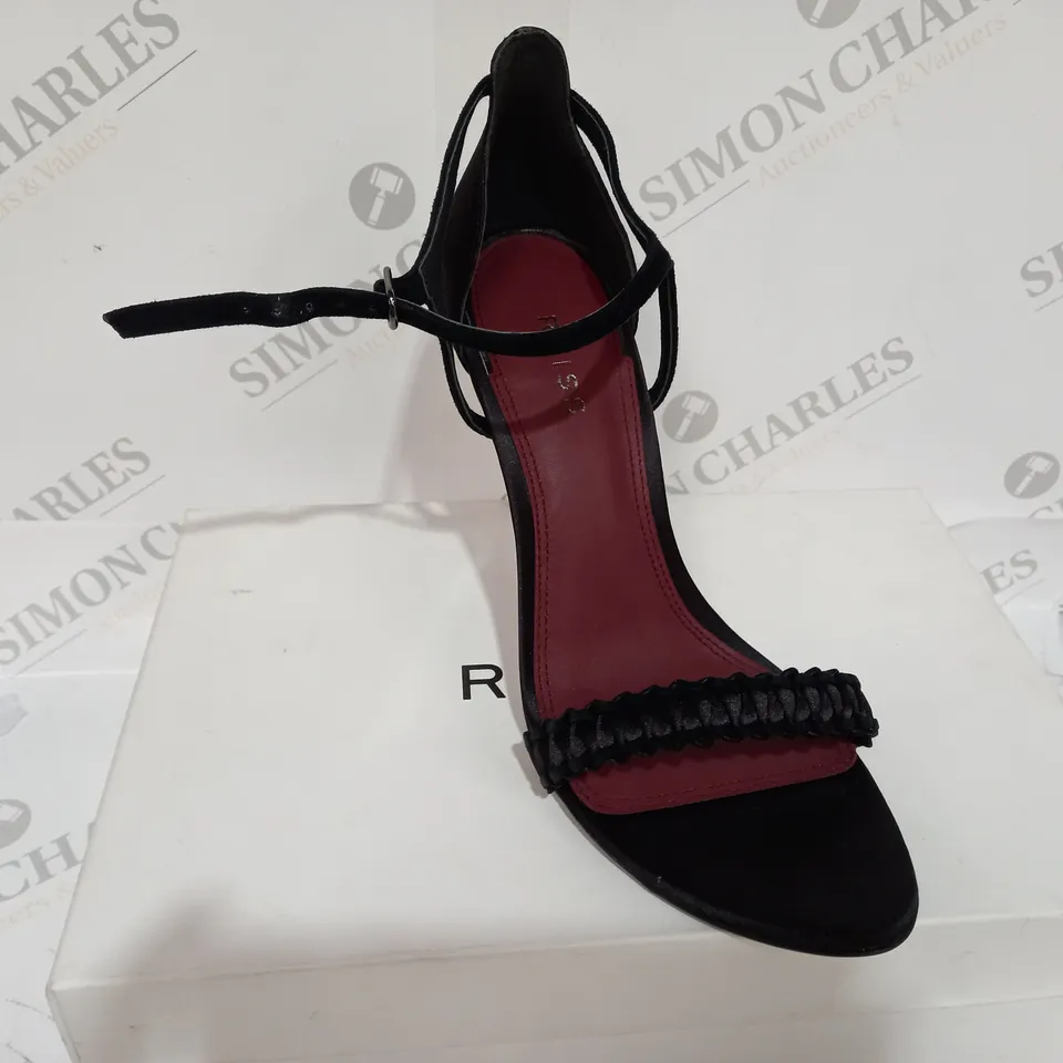 BOXED REISS MINERVA STRAP BLACK HEELS - SIZE 7
