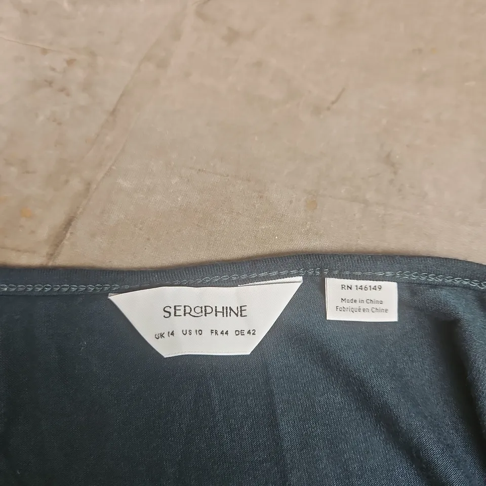 SERAPHINE MATERNITY DRESS – NAVY WITH WHITE POLKA DOT SKIRT, UK 14