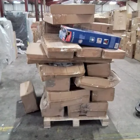 PALLET OF NEO PRODUCTS AND ASSORTED HOUSEHOLD GOODS TO INCLUDE;CHAIR,TREE SKIRTS,STEAMER MOP,CHRISTMAS TREE LED DECORATION 