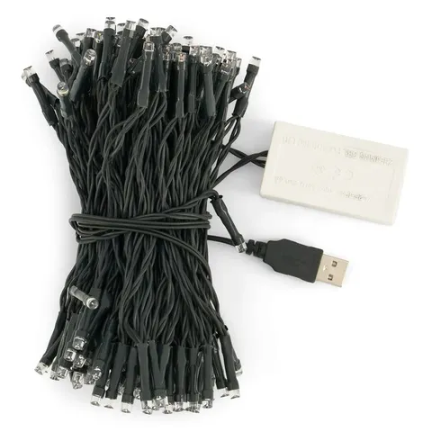 BOXED BRAVICH 8 FUNCTION LED FAIRY LIGHTS WITH GREEN CABLE USB PLUG (200 LIGHTS - 19M CABLE) - MULTICOLOURED LIGHTS