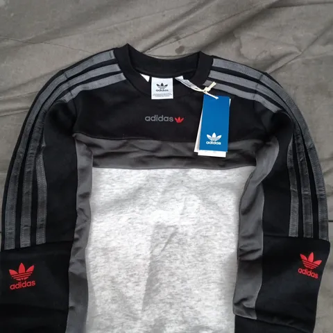 ADIDAS KIDS HOODIE, BLACK/GREY WITH 3-STRIPES, UK 6-7Y