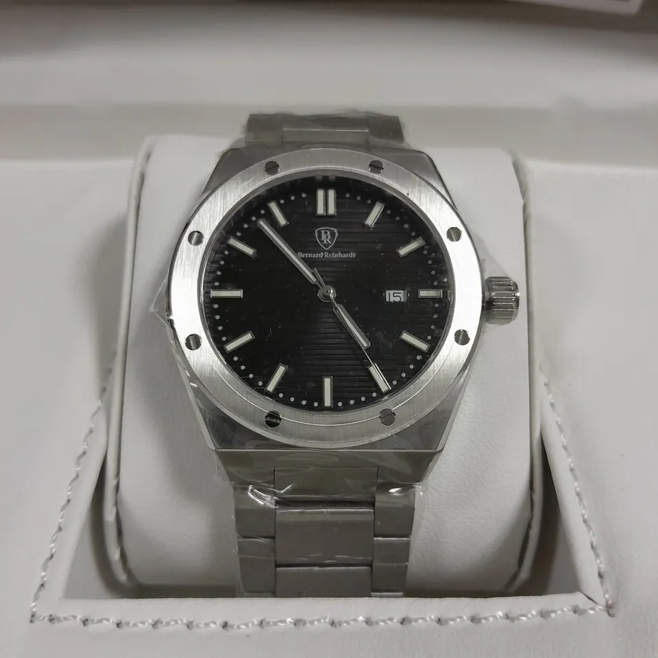BOXED BERNARD REINHARDT SWISS MOVEMENT WATCH WTIH BLACK DIAL