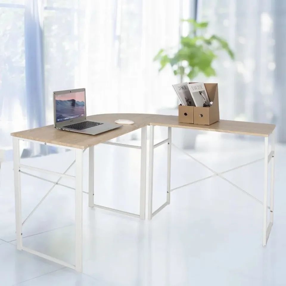 BOXED L-SHAPE DESK IN LIGHT WOOD COLOUR