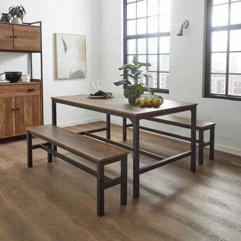 BOXED FULTON DINING BENCH SET - BLACK PINE EFFECT
