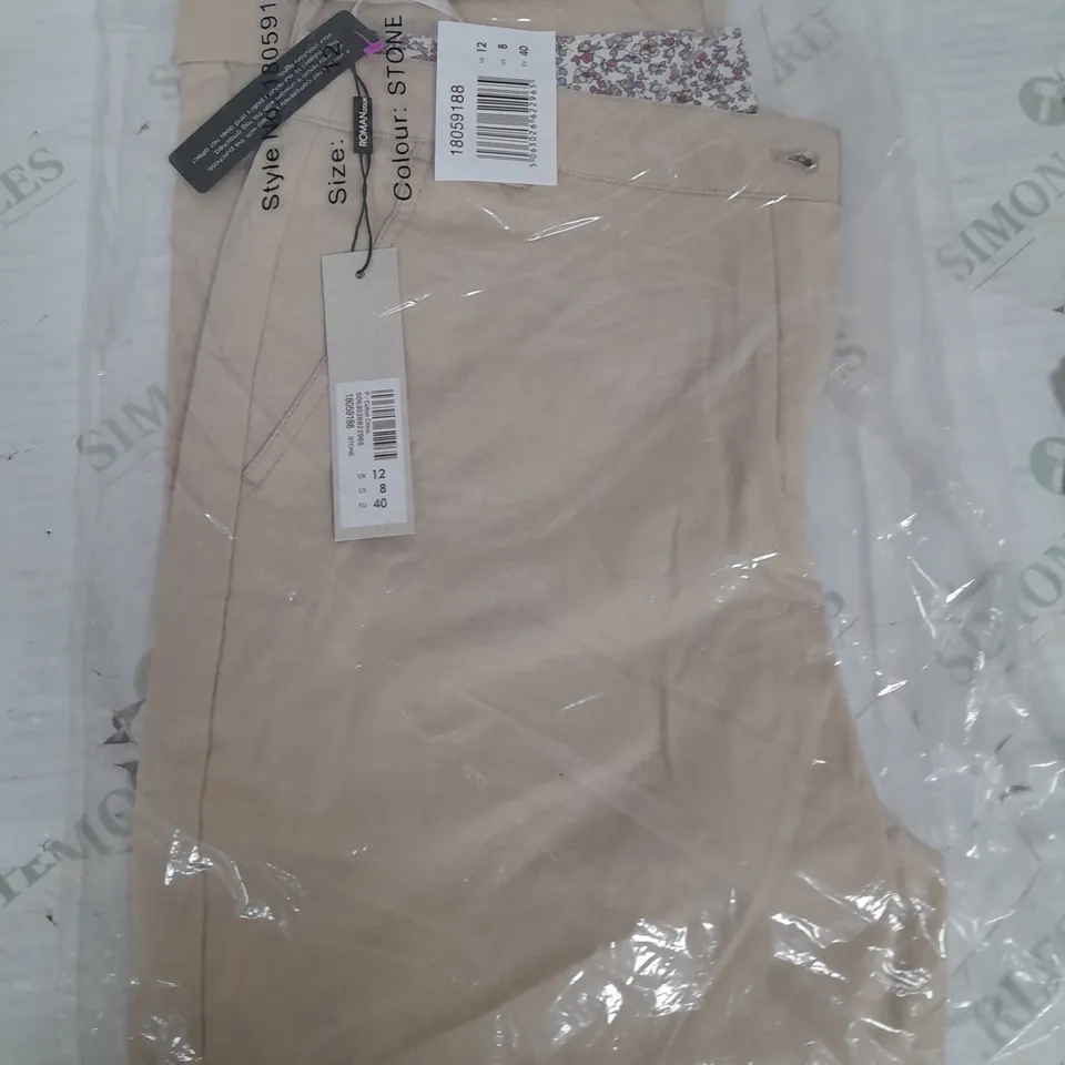 BAGGED ROMAN COTTON CHINOS IN STONE - UK 12