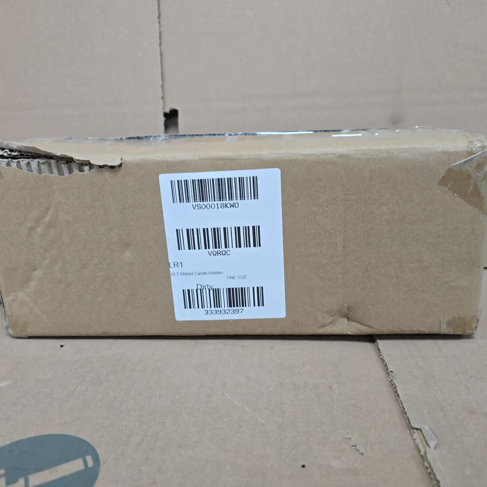 BOXED SET OF 3 STRIPED CANDLE HOLDERS