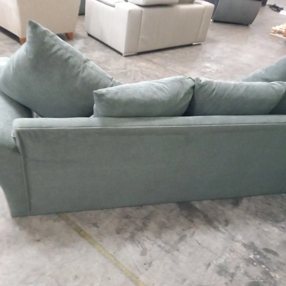 DESIGNER GREY FABRIC TWO SEATER SOFA WITH SCATTER CUSHIONS
