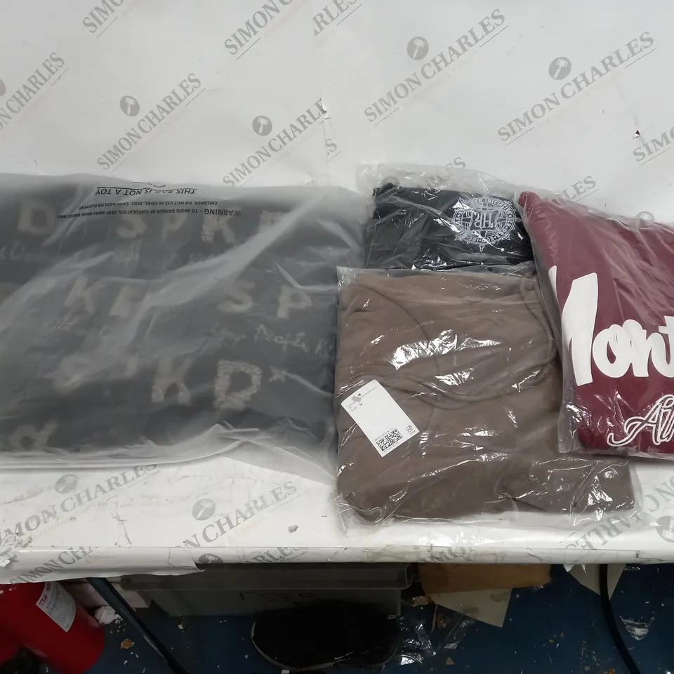 LARGE BOX OF ASSORTED CLOTHING ITEMS IN VARIOUS COLOURS AND SIZES INCLUDING TROUSERS , TOPS AND JUMPERS 