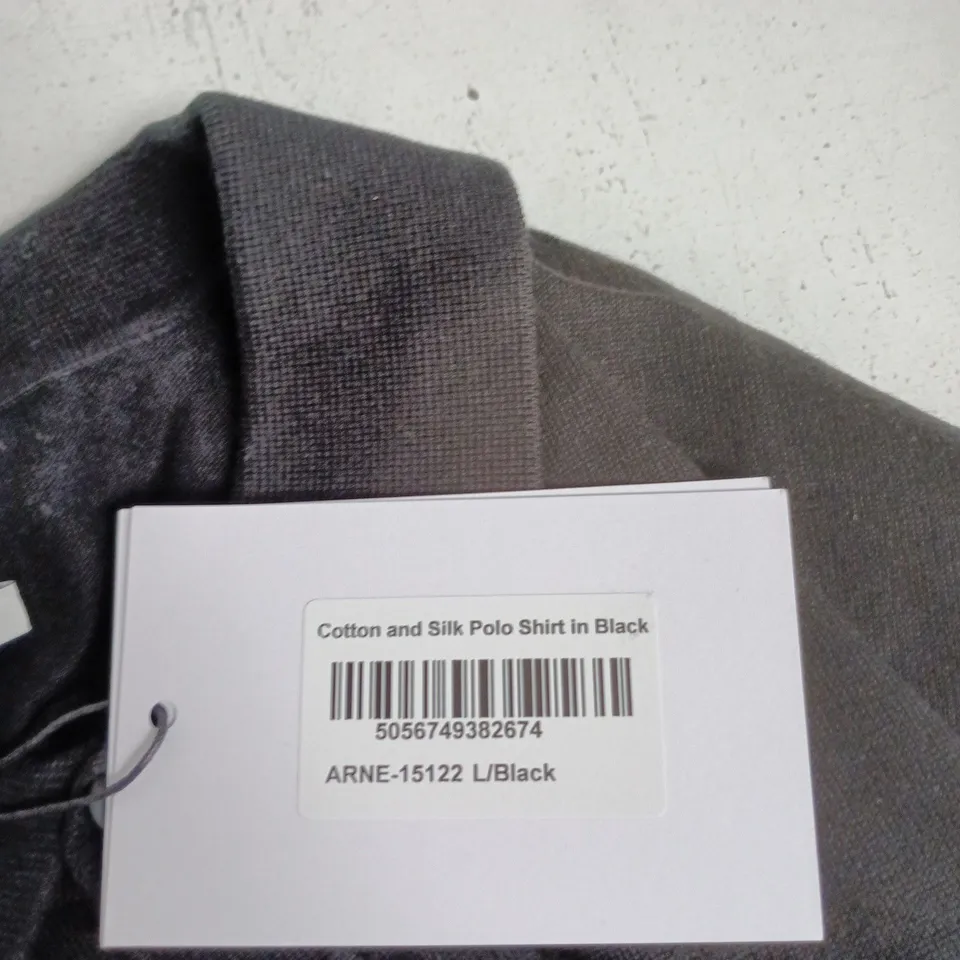 ARNE COTTON AND SILK POLO SHIRT IN BLACK, SIZE L