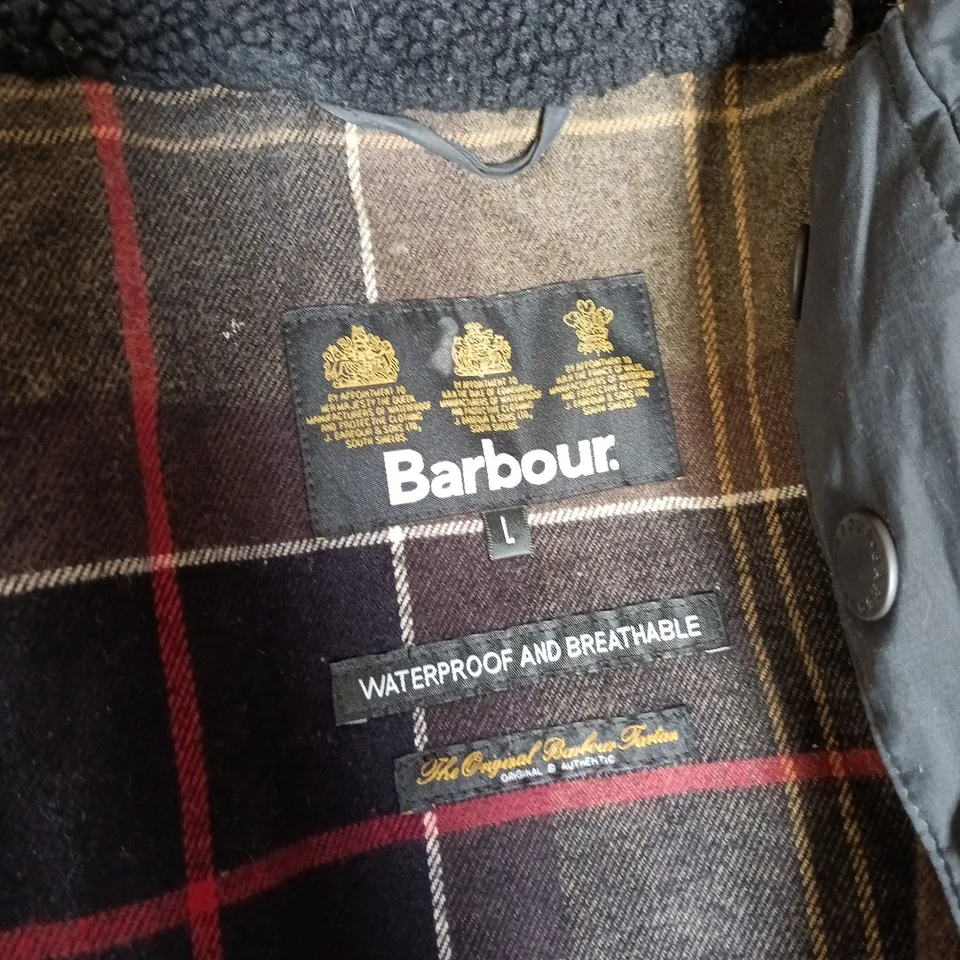 BARBOUR WATERPROOF WAX JACKET – HOODED, SIZE L